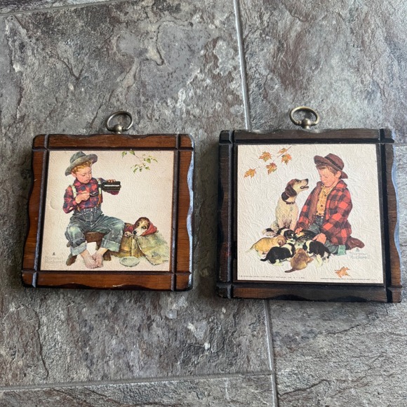 Vintage Norman Rockwell Jerry Schultz Co. Wall Hangings Boy with‎ Dogs EUC